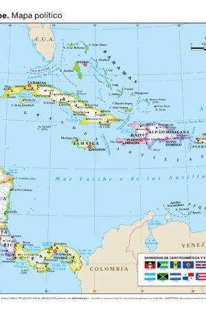 MAPA POLÍTICO DE CENTROAMÉRICA Y EL CARIBE, Tamaño 48” x 36”, papel plastificado